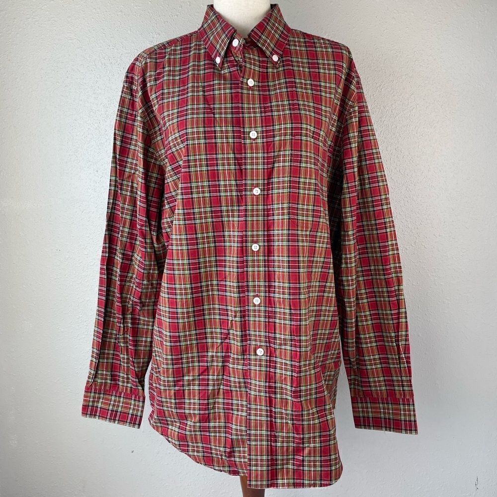 NWT Covington Red Plaid Dress Shirt Size L